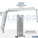 Vouwladder 4 x 5 treden 5,70 meter met platform - ALDORR Home (Stabilisatiebalk: 120cm)