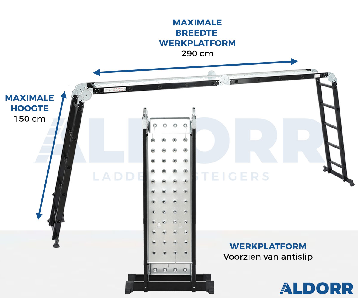 Vouwladder 4 x 5 treden 5,70 meter met platform - ALDORR Professional