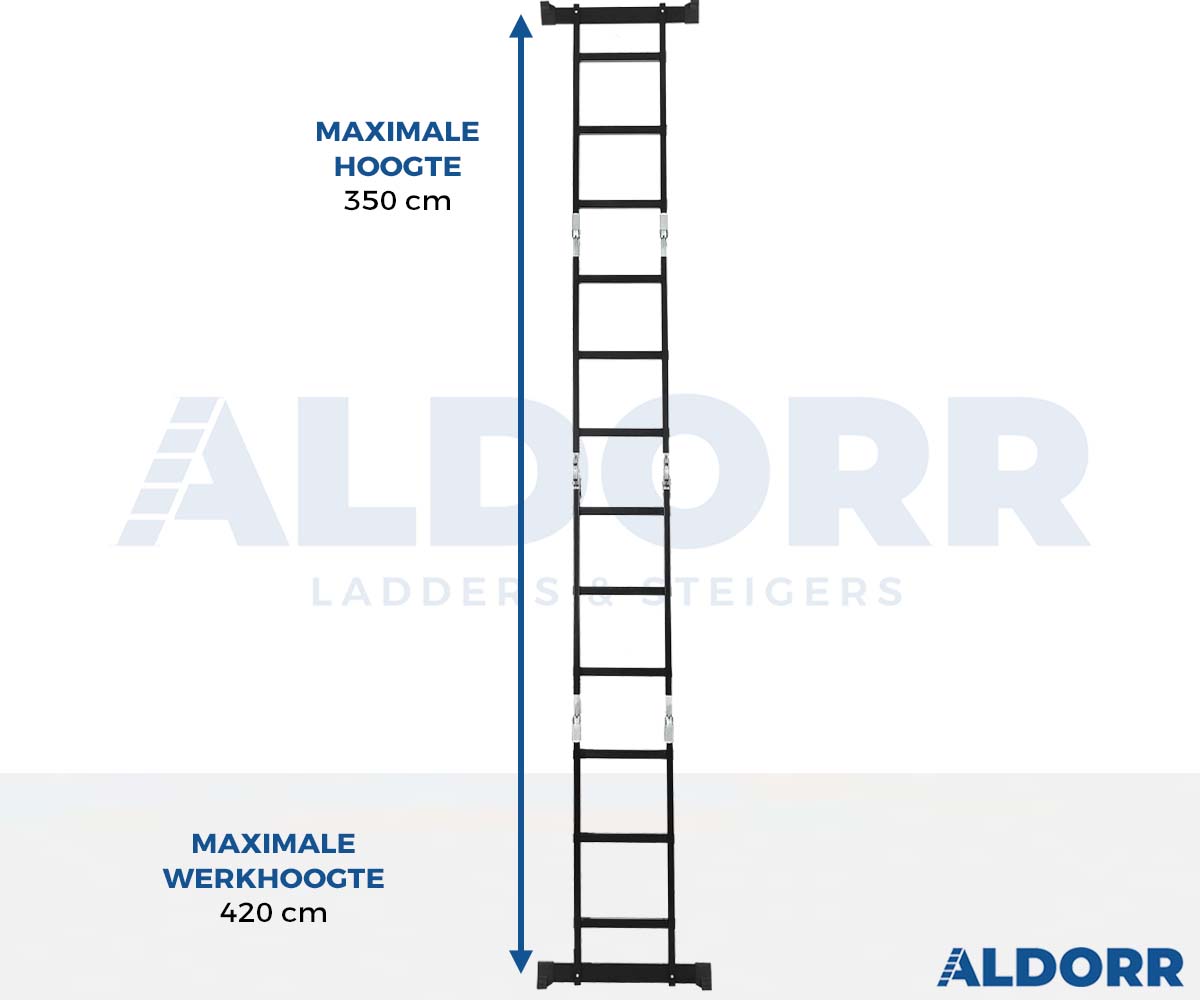 Vouwladder 4 x 3 treden 3,50 meter met platform - ALDORR Professional (Stabilisatiebalk: 120cm)