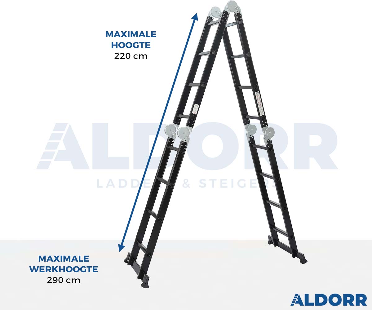 Vouwladder 4 x 4 treden 4,70 meter met platform - ALDORR Professional (Stabilisatiebalk: 120cm)