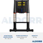 Telescoopladder 3,80 meter met telescopische stabilisatiebalk - ALDORR Professional